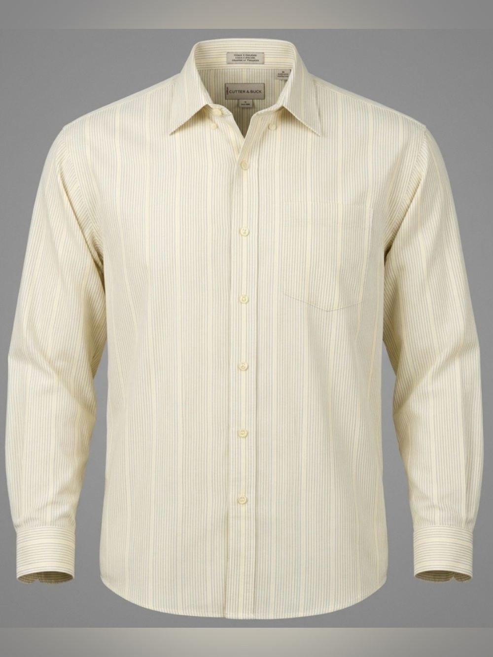 Cutter & Buck Men's XL Long Sleeve Button Up Shirt Grey White Yellow Stripe